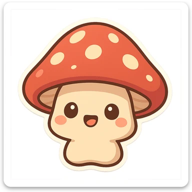 chibi sticker-style mushroom, cute and exaggerated sticker