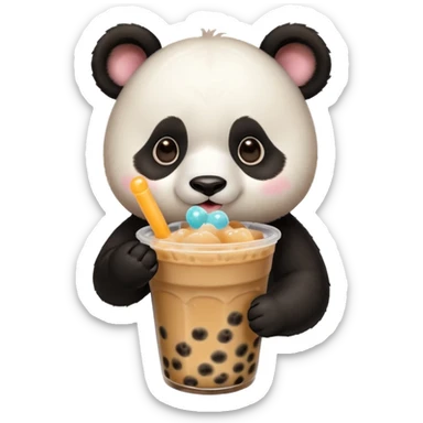 A panda drinking bubble tea, excited about the toppings, portrait, bust up sticker