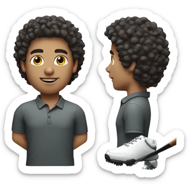 Man with dark curly hair, light skin, playing golf. Dark chest hair. sticker