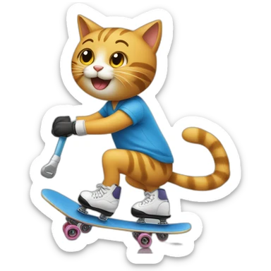 Un gato y un grillo montando patines. sticker