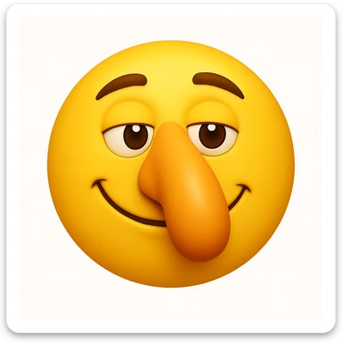 Create a yellow smiley face emoji with a large nose and the same facial expression as the reference image. The style should be 3D iOS emoji style, capturing the exact look and feel of the original emoji. Add a subtle highlight to the nose. sticker