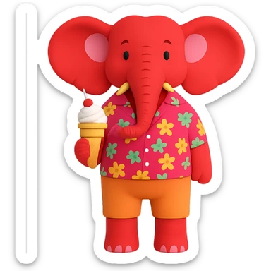 Make the elephant red, keep the summer attire and style, with no background. sticker
