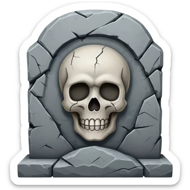 tombstone with a skull sticker