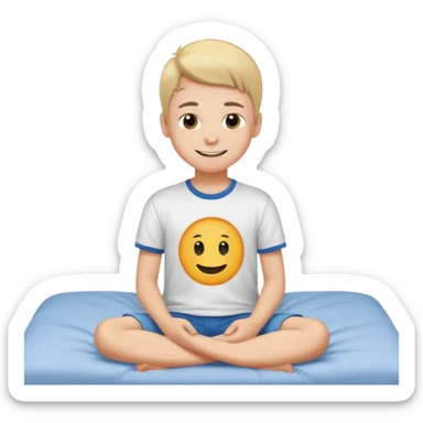 emoji- of a smiley boy sitting on the bed sticker