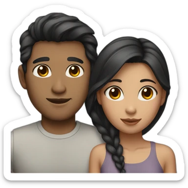 mixed couple black hair brown eyes and grey cat sticker
