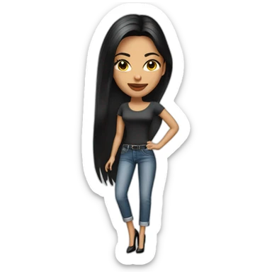 Brazilian Woman with small lips black eyes middle size black straight hair dressing jeans with white Tshirt in high heels sticker