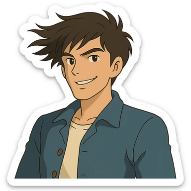 handsome guy, windswept hair, confident smile sticker