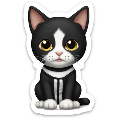 Black tuxedo cat in a prisoner costume sticker