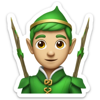 A male elf with a bow and a quiver of arrows in a green suit sticker