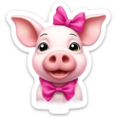 Old piglet wearing a pink bow sticker