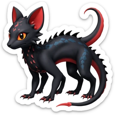 Futuristic Black Cute Dark Abyssal Ethereal Modern Salandit-Litten-Noibat-Abyss-Lykoi-Fakémon-creature-hybrid Full Body sticker