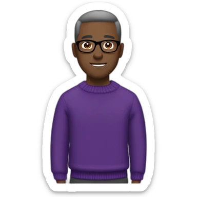 Man, purple sweater, black glasses, bold, skin white, army haircut sticker