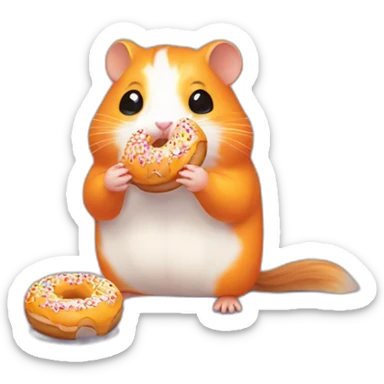 an orange hamster eating one donut, pixelart sticker