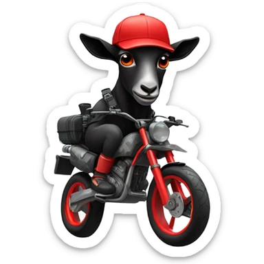 Black goat with red goggles on with and urban camo hat with motorbike goggles on top of them sticker