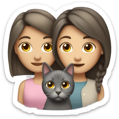 Brunette girl with gray cat sticker