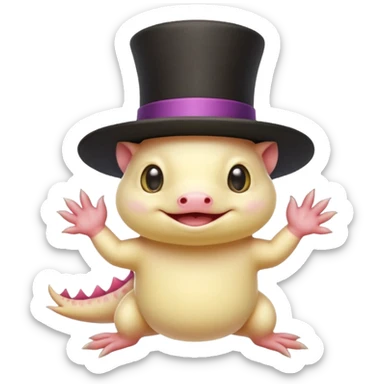 light yellow axolotl with magician hat sticker
