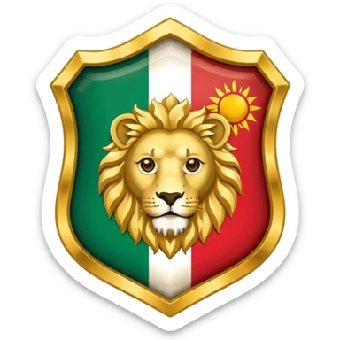 rectangular shield with the flag of Iran, with a lion and a sun sticker