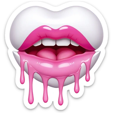 Completely white paint dripping off Floating pink glossy bitten lips sticker