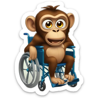 Very angry monkey with small ferocious rollins eyes rides  wheelchair sticker