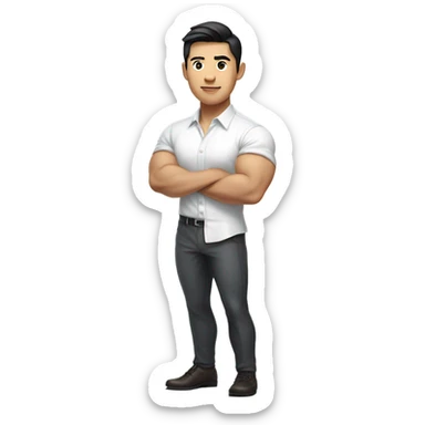handsome asian young-ceo with white skintone wearing a white shirt with folded sleeves and big biceps  sticker