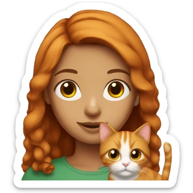 Brunette girl with ginger cat  sticker