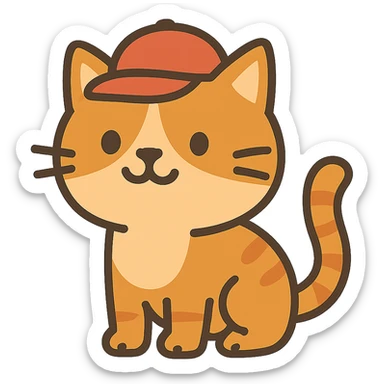 flat toon style cat with a red hat sticker