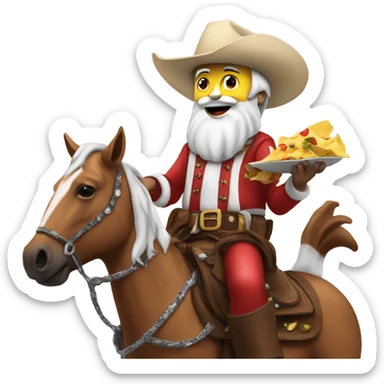 Santa eating nachos on a cowboy horse sticker
