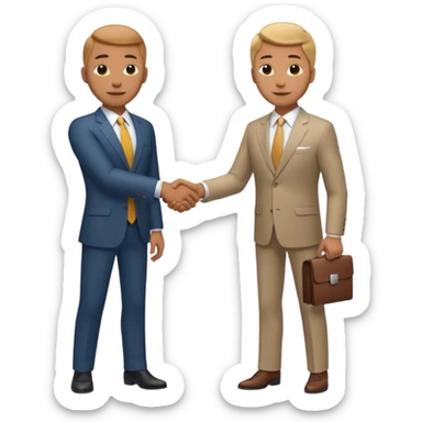 Car dealership employee shaking hands with a businessman, full body shot. sticker