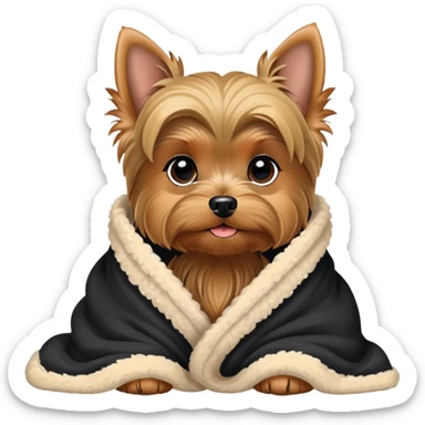 Cozy yorkie in a blanket sticker