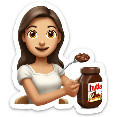 Une jeune femme châtain qui mange un pot de Nutella sticker