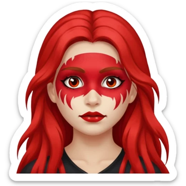 a long-haired full red face paint devil girl  sticker