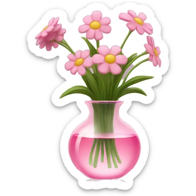 Flowers in a clear pink glass vase sticker