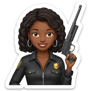 A sexy black female gang member with a gun sticker