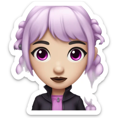 teenage vampire girl with pale pink skin, purple eyes, black hair with pink streaks, pigtails with bangs sticker