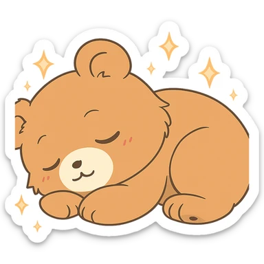 Add sparkles around the anime style cute bear sleeping. Keep the background transparent. The style is anime, cute bear with a sleeping pose. sticker