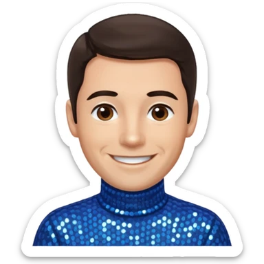 Anthony Field from The Wiggles with dark brown hair, blue sequin skivvy shirt, fair skin sticker