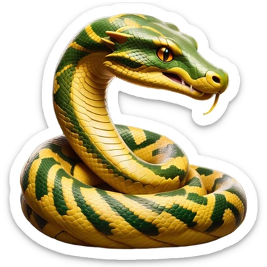 Cinematic Noble Anaconda Portrait Emoji, Poised and imposing, with a massive, sinuous build draped in intricately patterned scales and piercing, focused eyes, Simplified yet sharp and sophisticated features, highly detailed, glowing with a soft, earthy glow, high shine, intelligent and formidable, stylized with an air of primal elegance, focused and mysterious, soft glowing outline, capturing the essence of a watchful jungle guardian that feels as though it could coil out of the screen with effortless authority! sticker