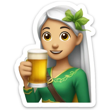 Asian girl with elf ears drinks beer sticker