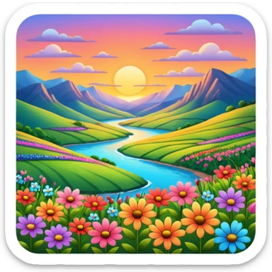 flowers and vallley and perfect sunset sticker