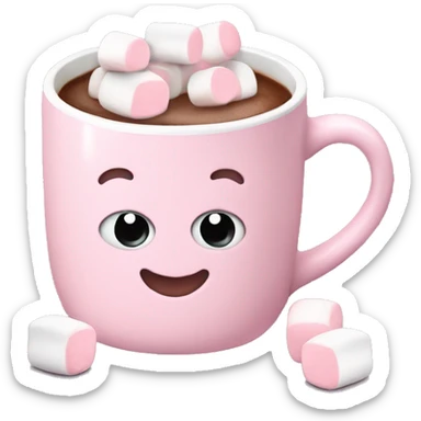 Light Pink mug of hot chocolate with marshmallows  sticker