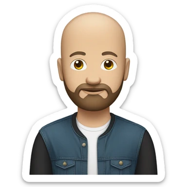 Emoji of bald and brown/grey bearded white man meditating in black tshirt and blue jeans sticker