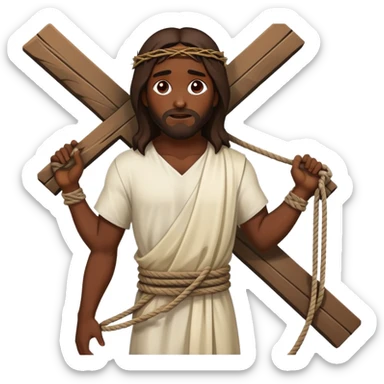 Dark skin Jesus christ  injured in ropes carries cross sticker