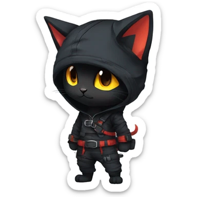 Edgy Shy Anthro Ninja cool pretty dark black Litten-Pokémon-cat-fursona-animal techwear sticker