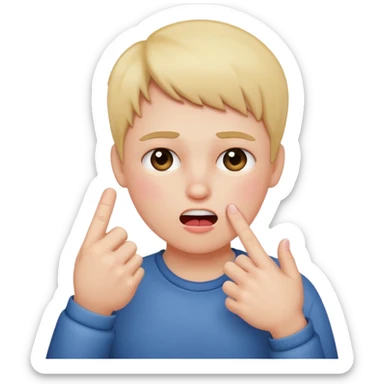 blushing holding up middle finger in one hand and choking self with other sticker