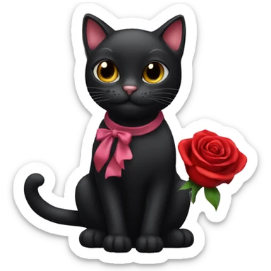 Black cat with a rose emoji  sticker