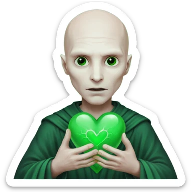 Voldemort with green heart in his hands sticker