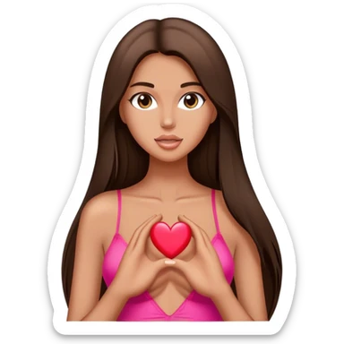 Skinny plump victoria’s secret model with long brunette straight hair sending heart sticker
