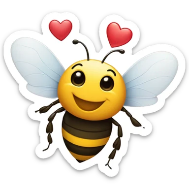 A happy bee kissing and hearts sticker