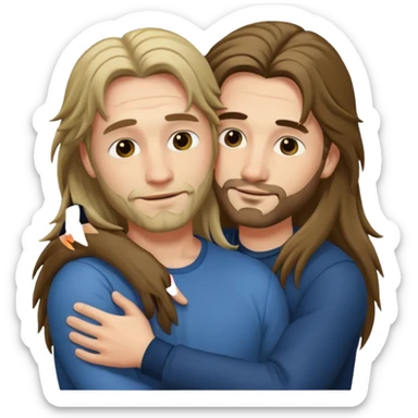 two happy men with long hair hugging  sticker