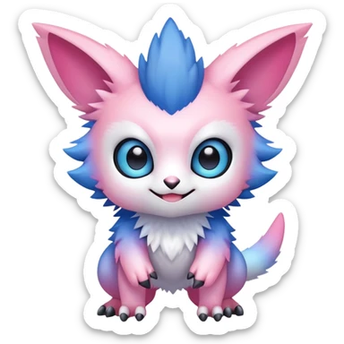 Cute cool kawaii pink-white-blue-gradient fakemon-digimon-Trico-creature sticker